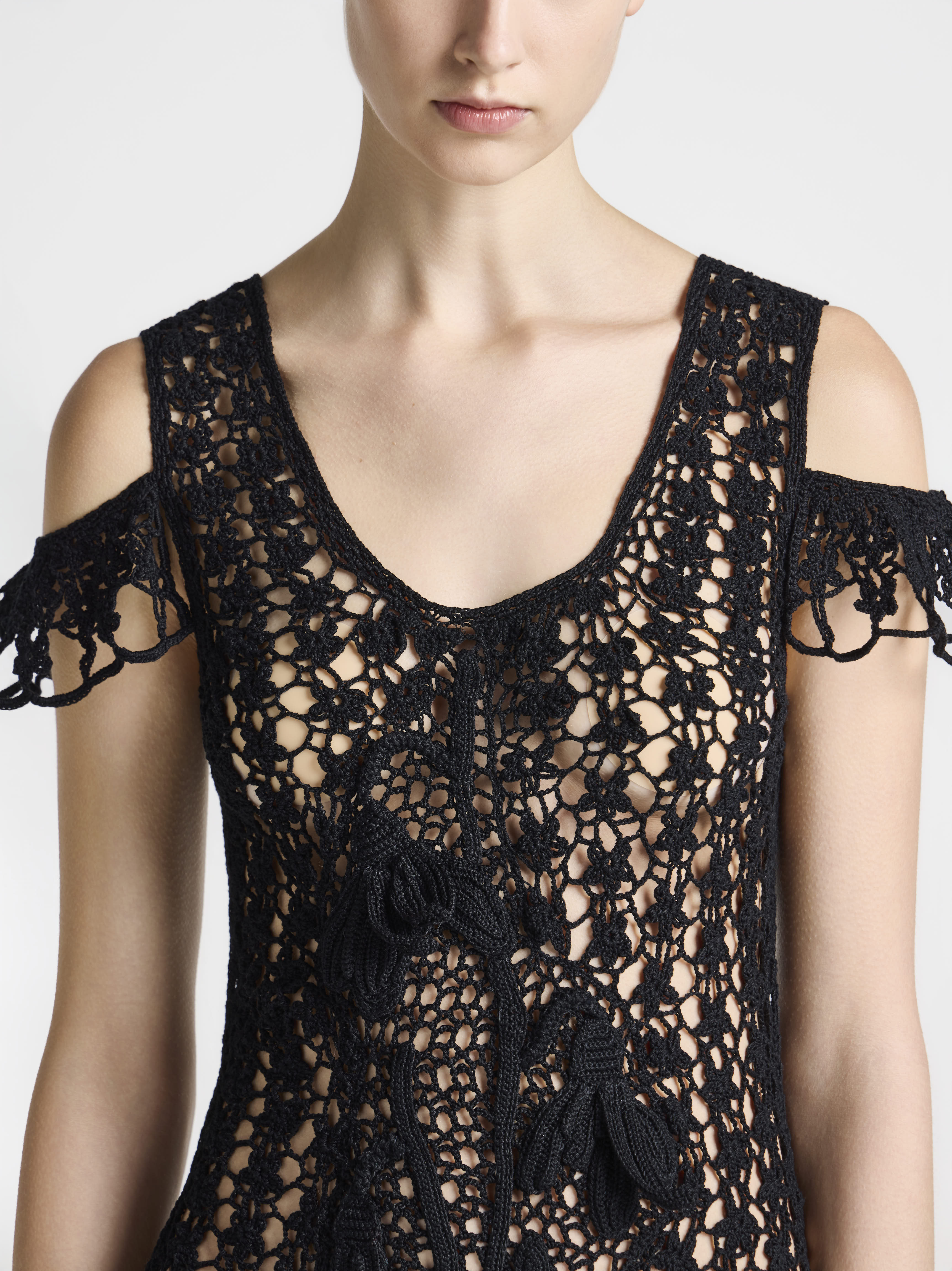 WOMENS SNOWDROP DETAIL CROCHET DRESS IN BLACK in BLACK