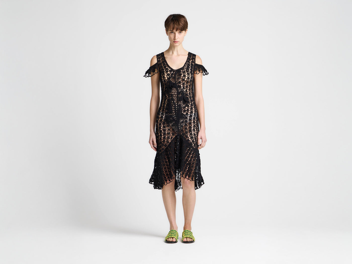 WOMENS SNOWDROP DETAIL CROCHET DRESS IN BLACK