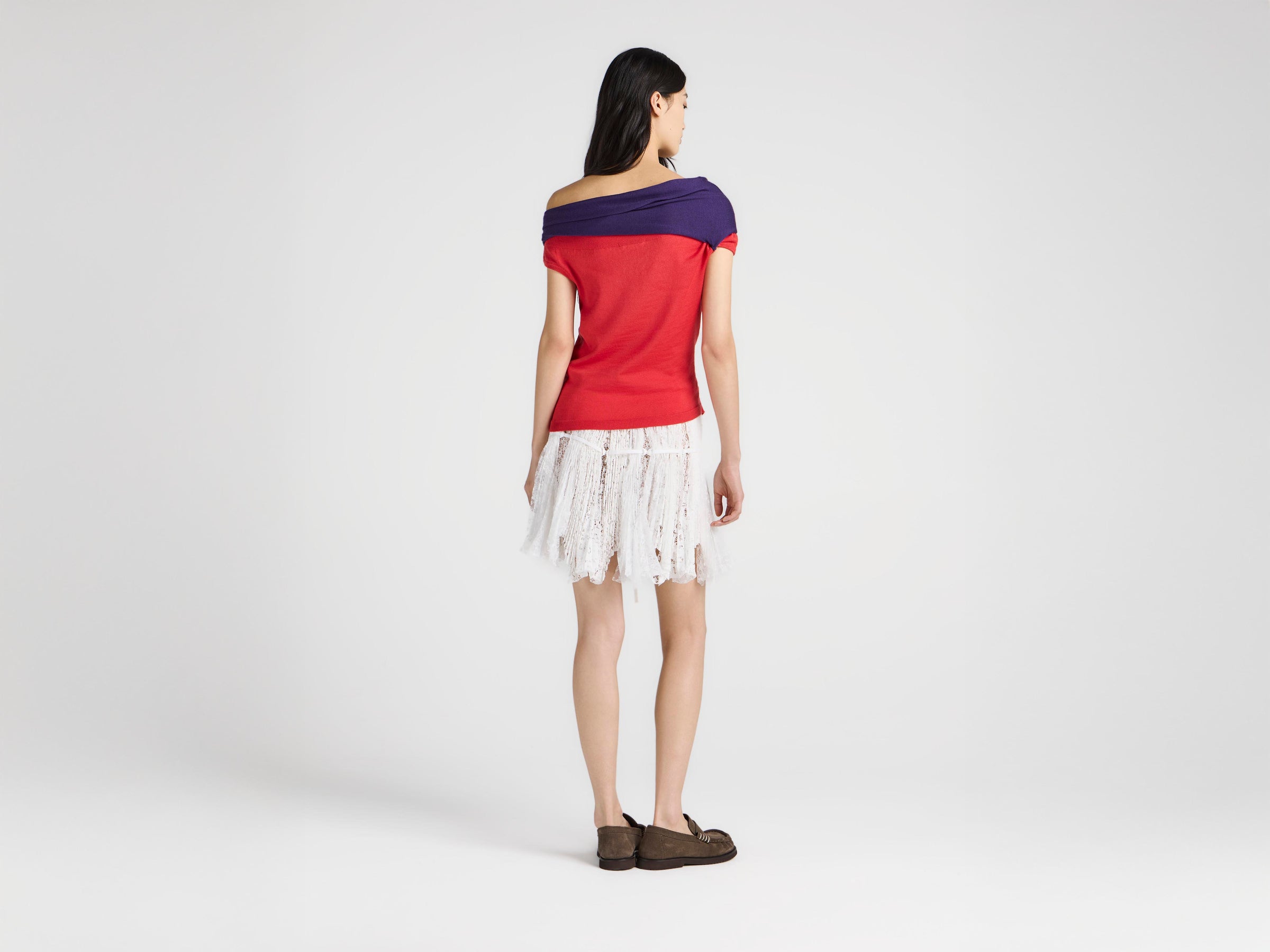 WOMENS OFF SHOULDER TANK TOP IN RED & VIOLET