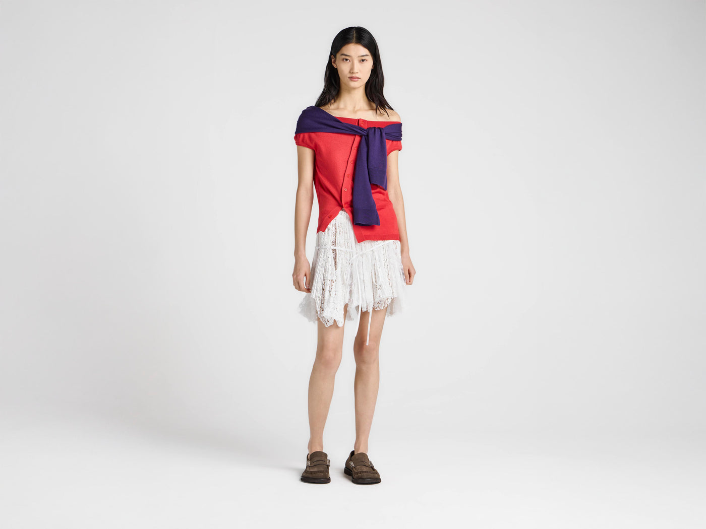 WOMENS OFF SHOULDER TANK TOP IN RED & VIOLET