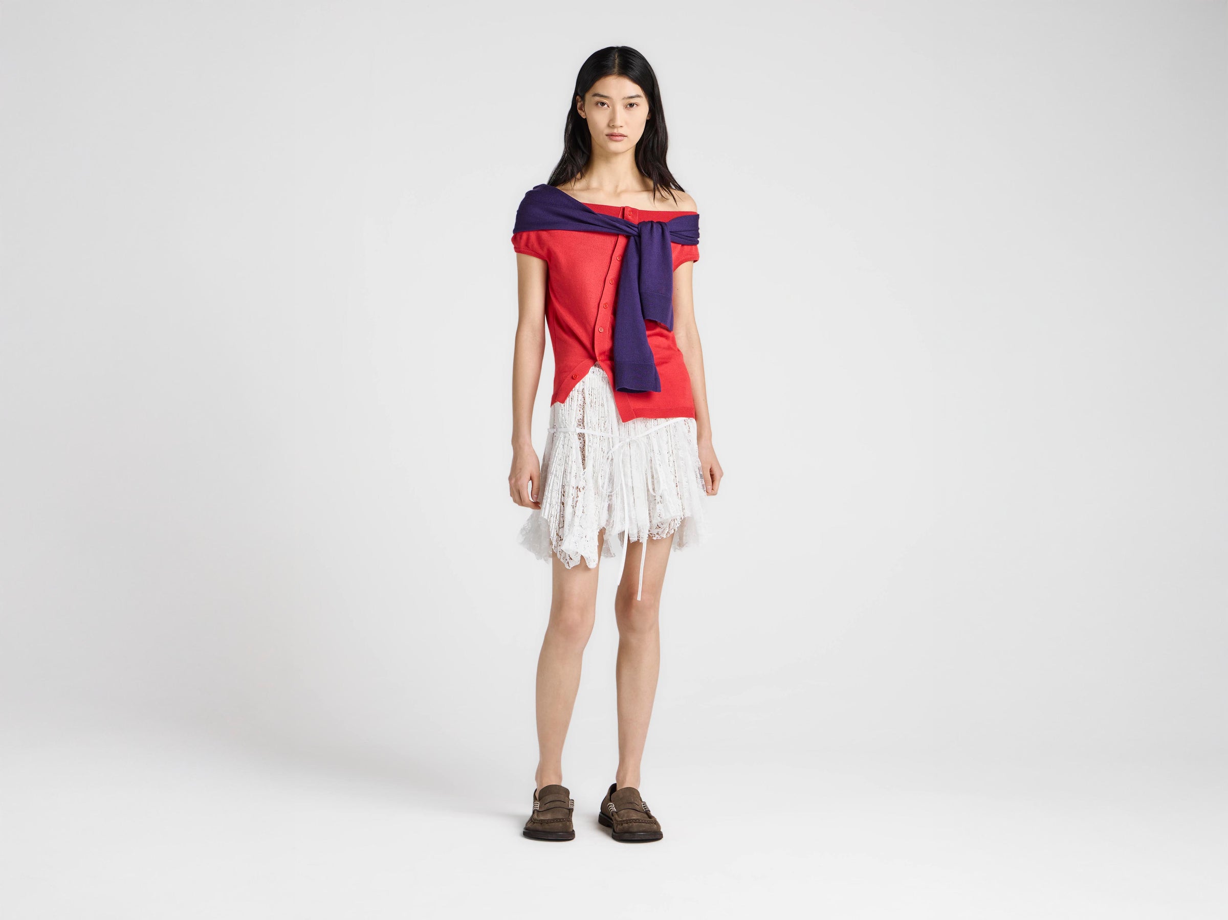 WOMENS OFF SHOULDER TANK TOP IN RED & VIOLET