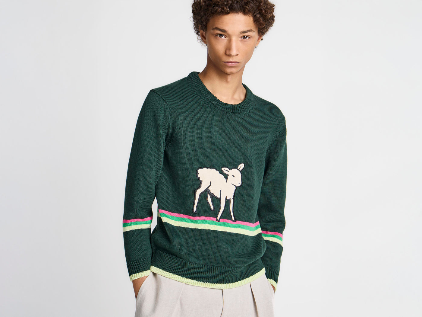 MENS SHEEP JUMPER IN DARK GREEN