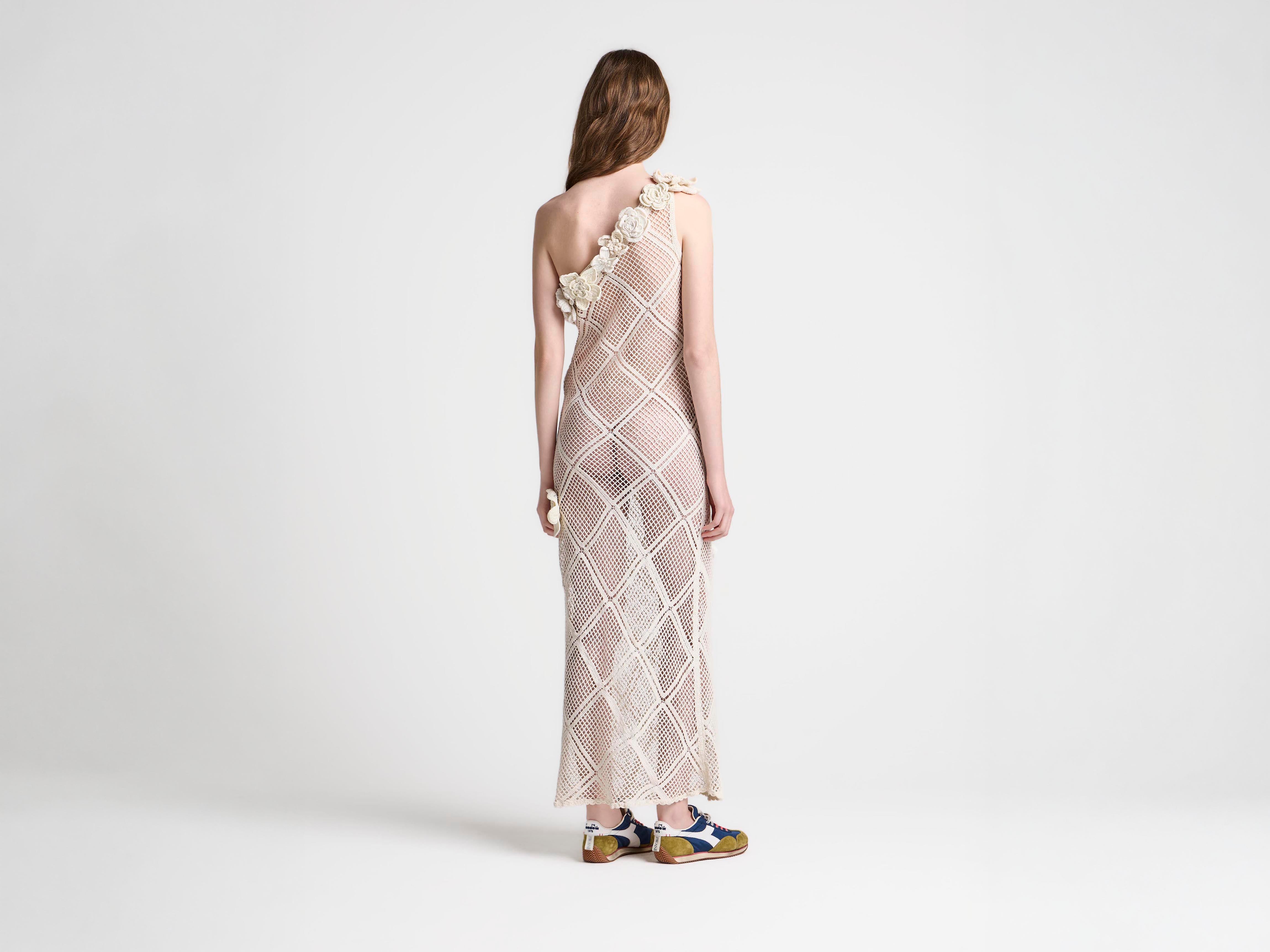 WOMENS FLORAL CROCHET DRESS IN LIMESTONE in LIMESTONE
