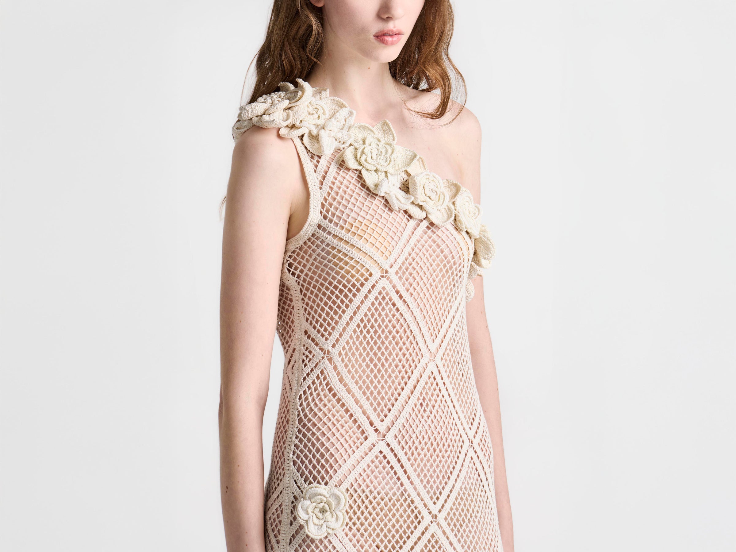 WOMENS FLORAL CROCHET DRESS IN LIMESTONE in LIMESTONE KW1579PG2021101XS