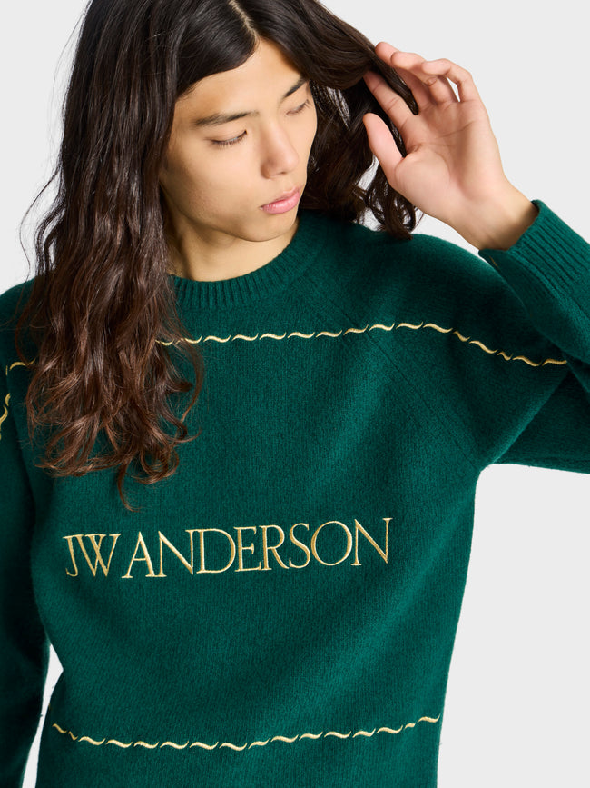 MENS KNITTED LOGO JUMPER IN PINE
