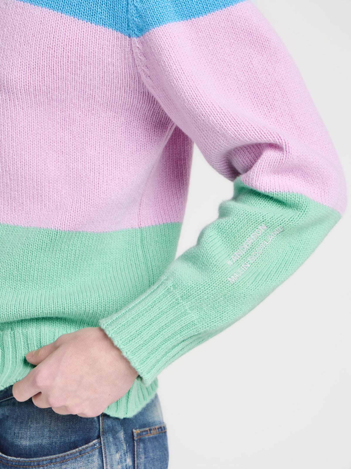 MENS KNITTED STRIPE JUMPER IN CORNFLOWER BLUE