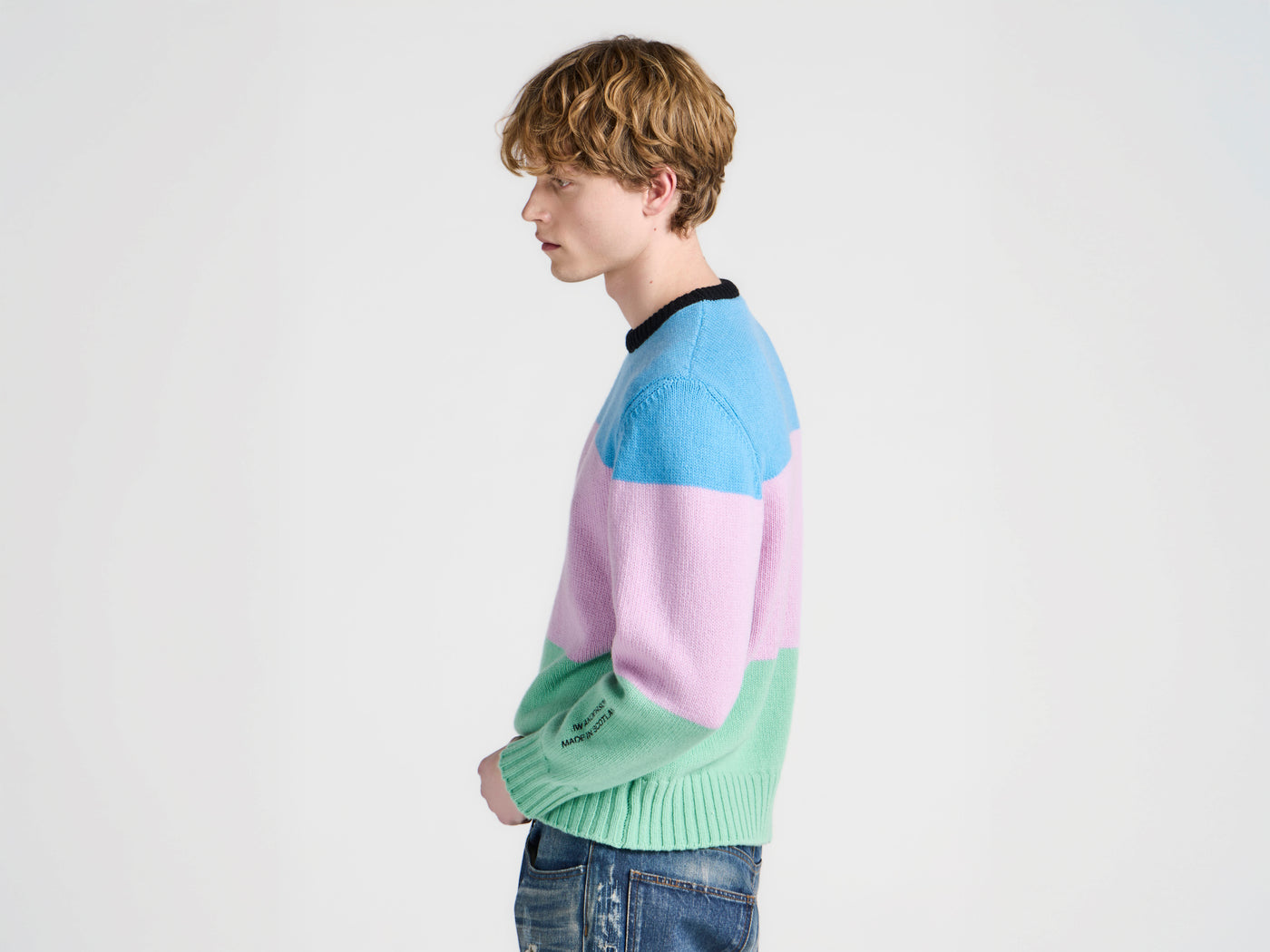 MENS KNITTED STRIPE JUMPER IN CORNFLOWER BLUE