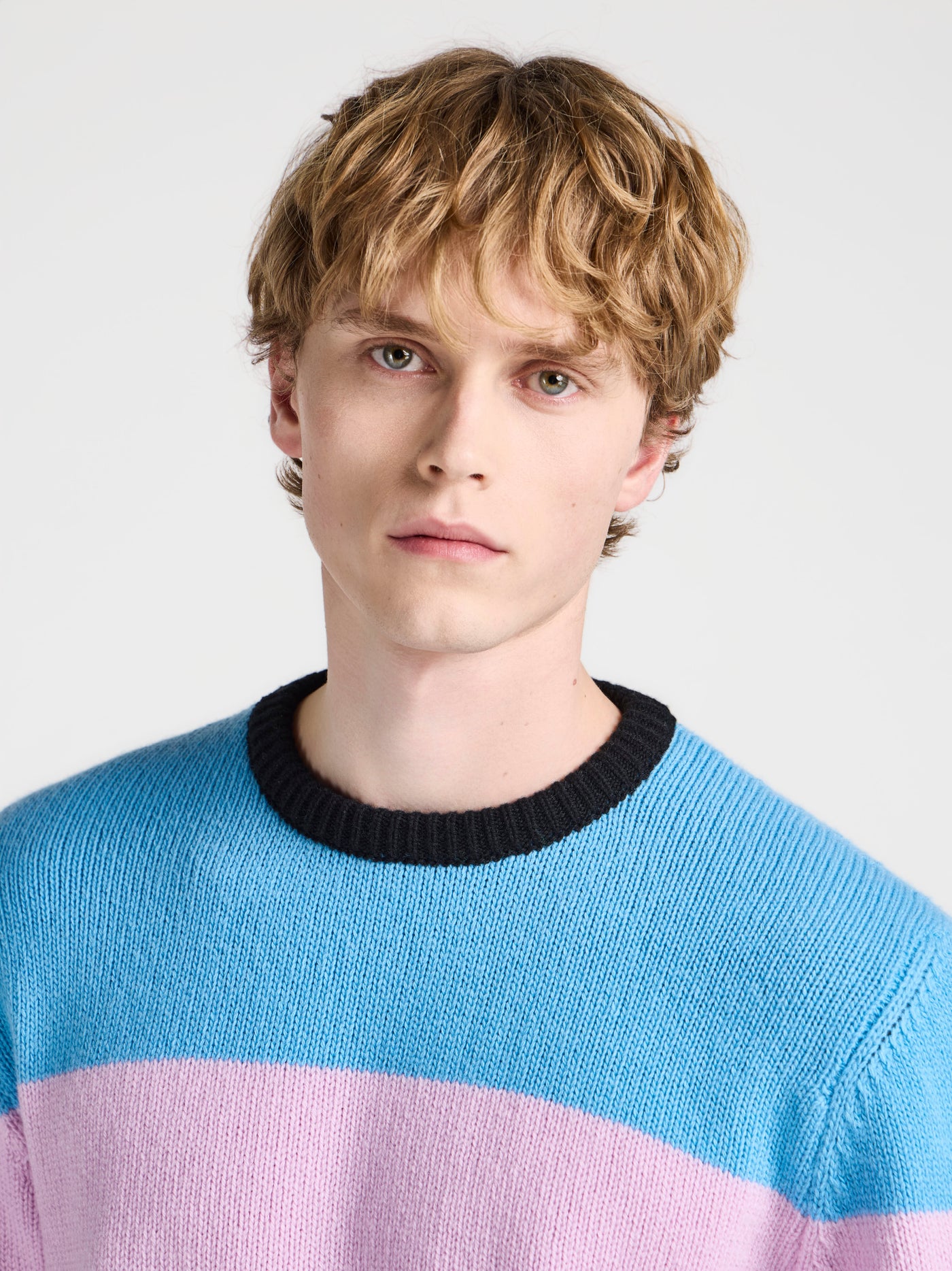 MENS KNITTED STRIPE JUMPER IN CORNFLOWER BLUE