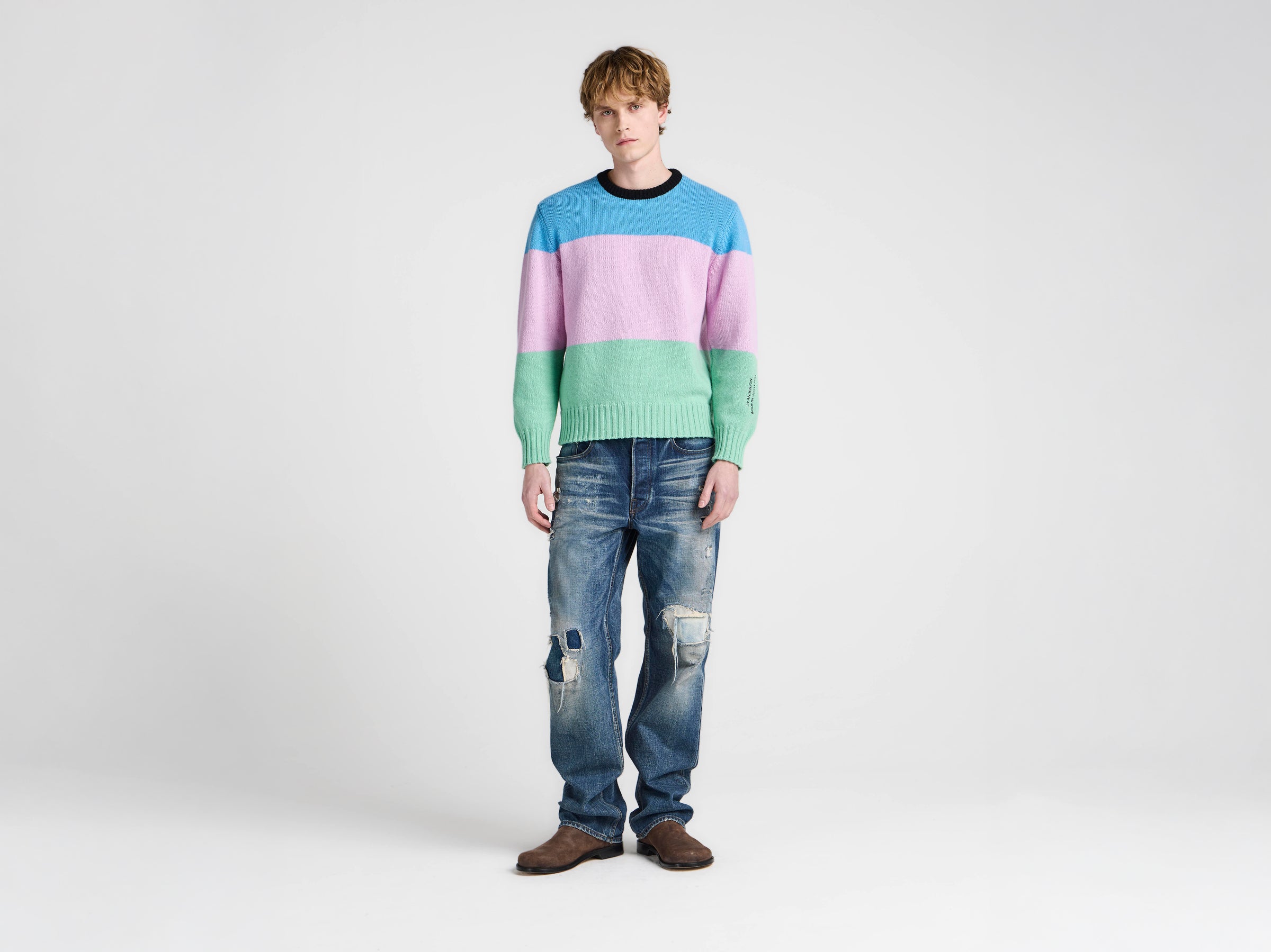 MENS KNITTED STRIPE JUMPER IN CORNFLOWER BLUE