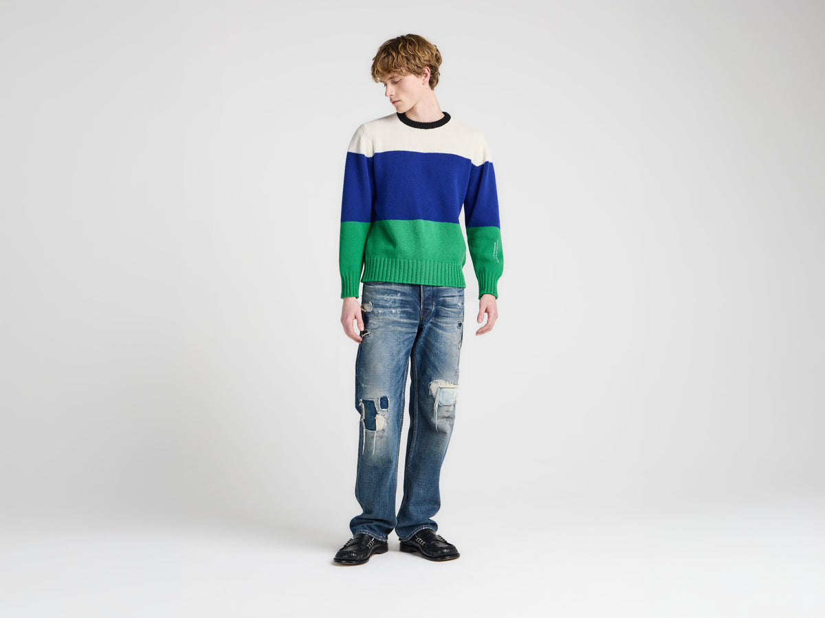 MENS KNITTED STRIPE JUMPER IN ROYAL BLUE