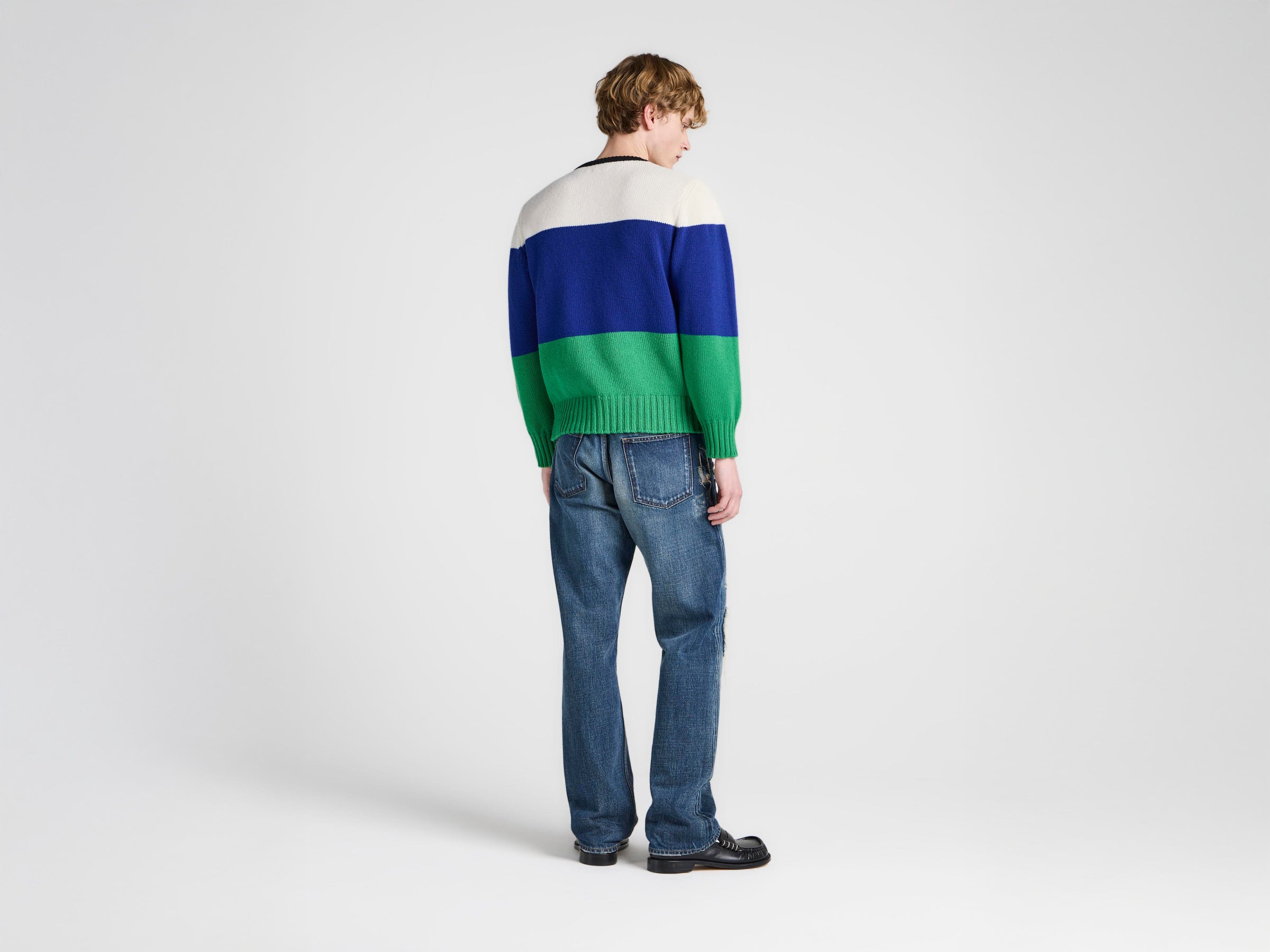 MENS KNITTED STRIPE JUMPER IN ROYAL BLUE