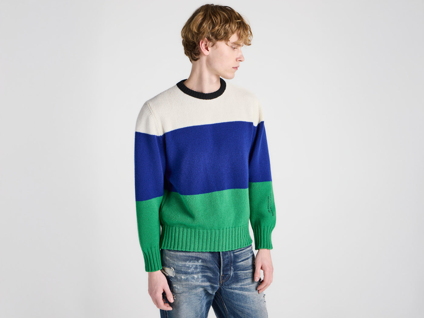 MENS KNITTED STRIPE JUMPER IN ROYAL BLUE