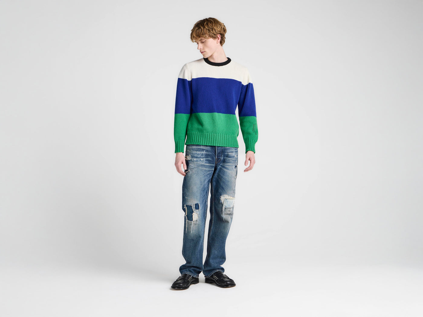 MENS KNITTED STRIPE JUMPER IN ROYAL BLUE