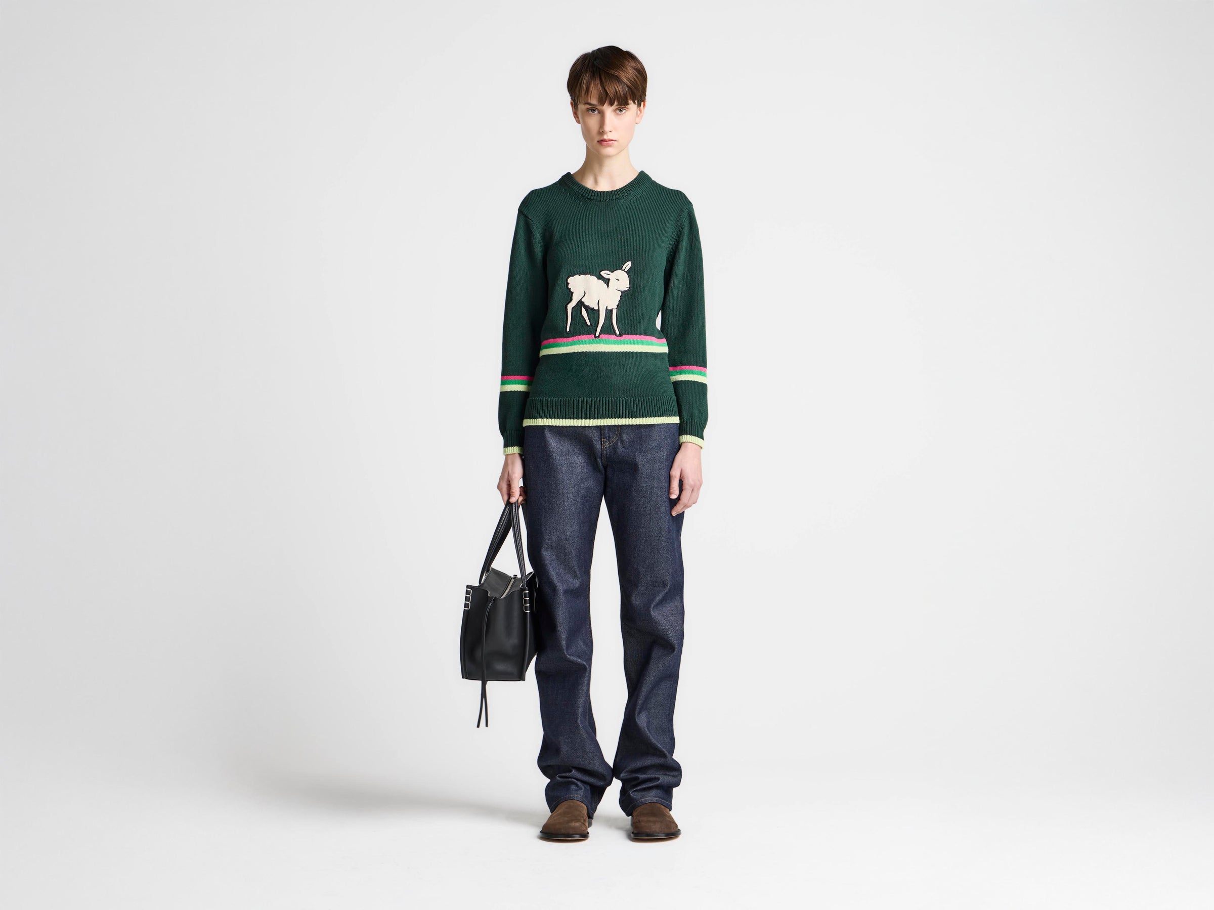 WOMENS SHEEP JUMPER IN DARK GREEN