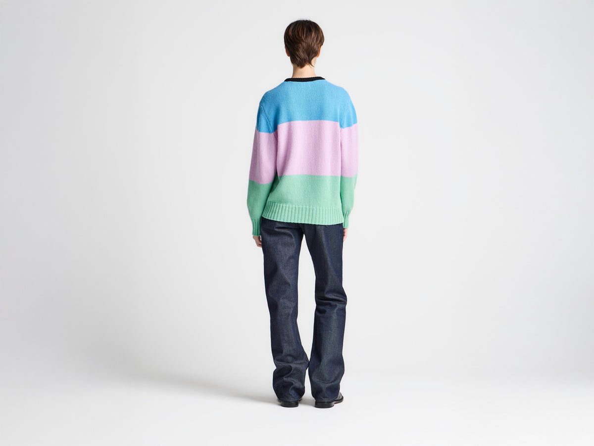 WOMENS KNITTED STRIPE JUMPER IN CORNFLOWER BLUE