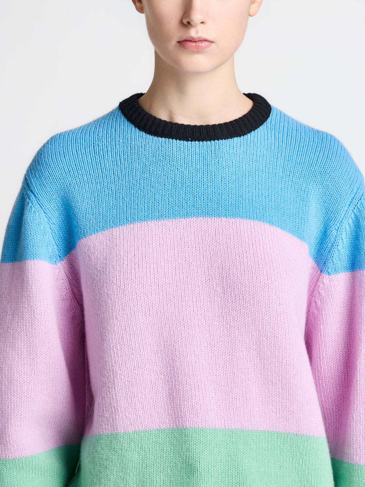 WOMENS KNITTED STRIPE JUMPER IN CORNFLOWER BLUE