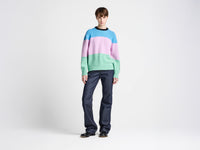 WOMENS KNITTED STRIPE JUMPER IN CORNFLOWER BLUE
