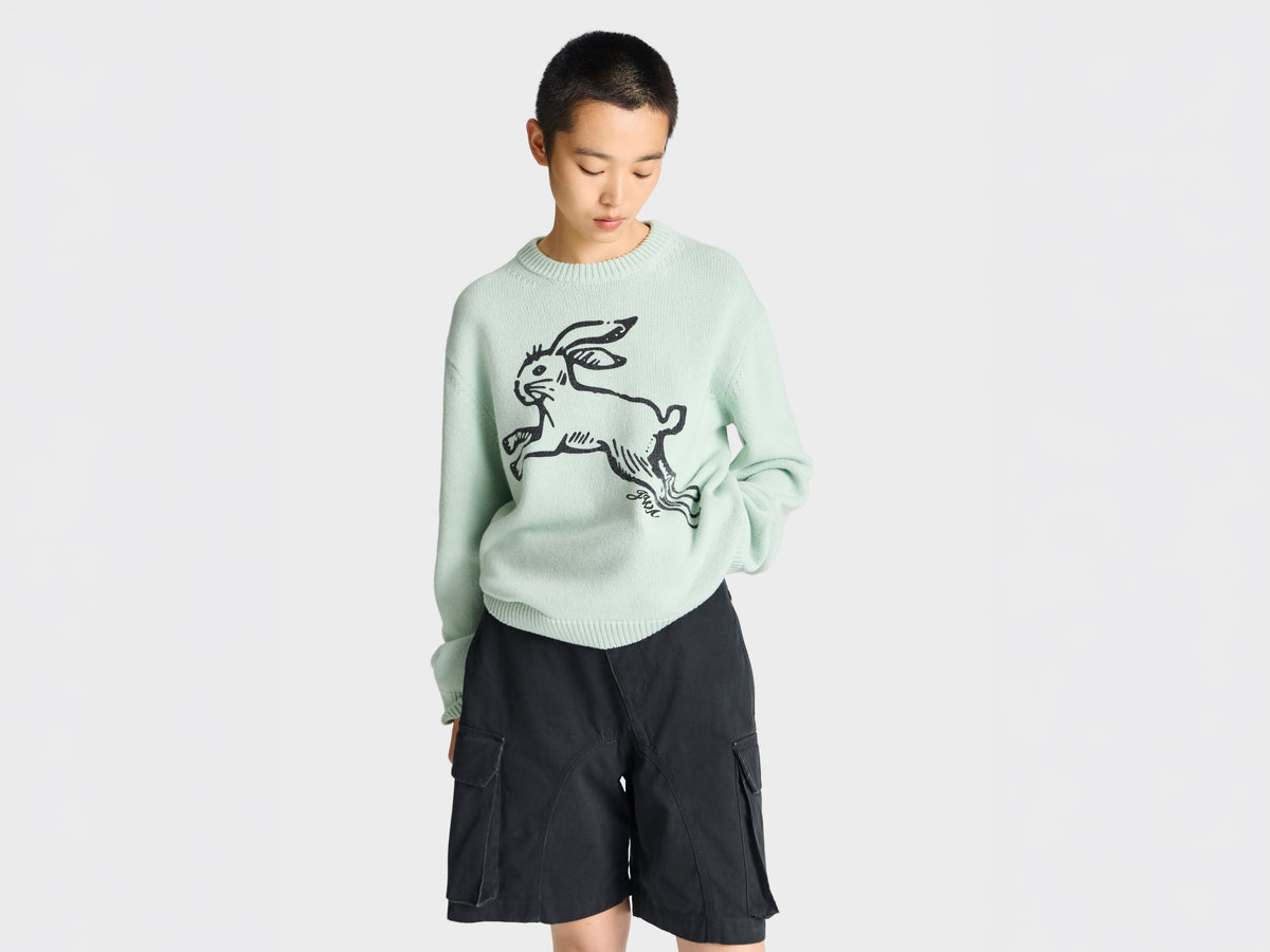 WOMEN'S KNITTED HARE JUMPER IN AQUA