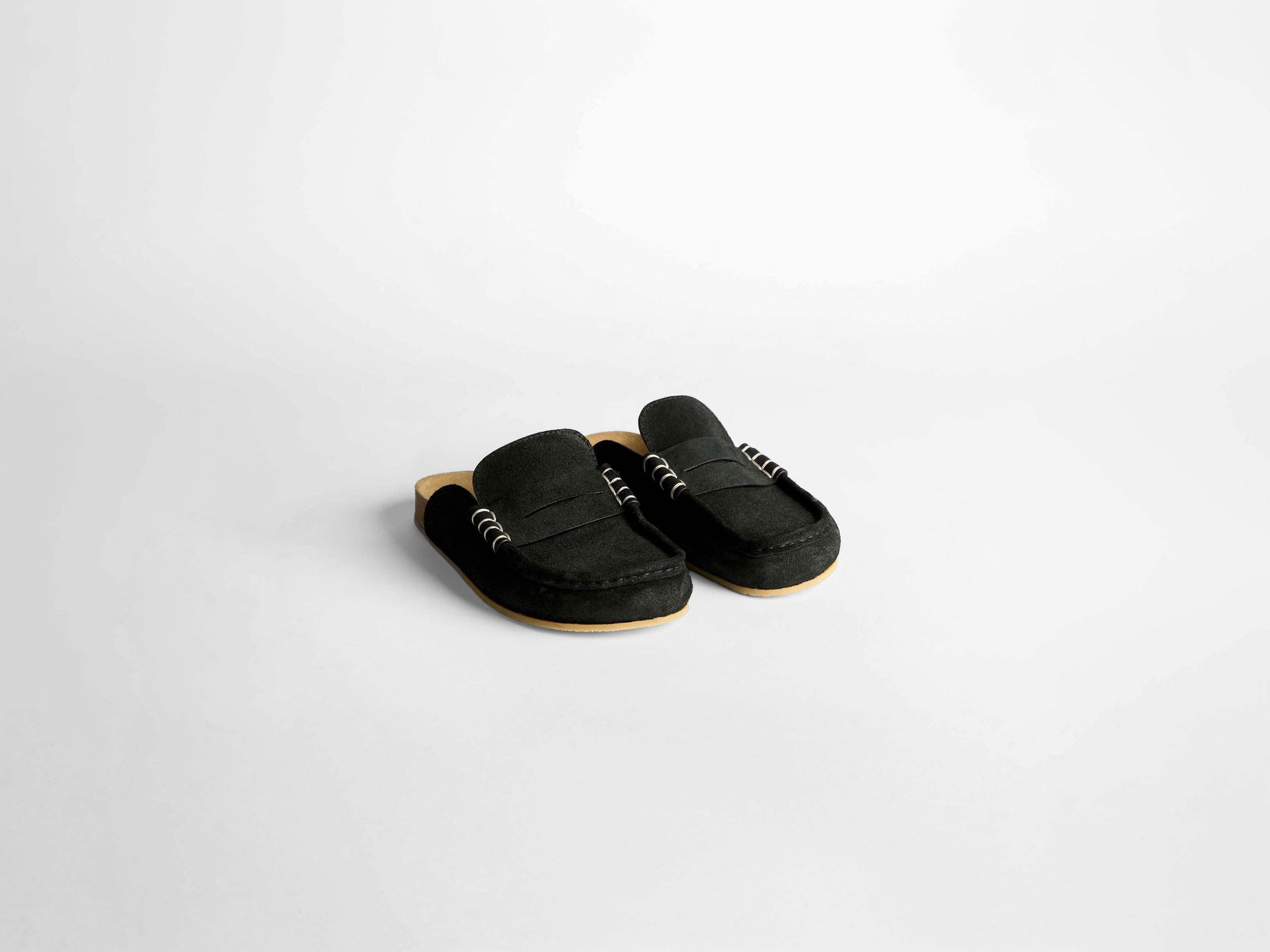 WOMENS STITCH LOAFER MULES IN BLACK
