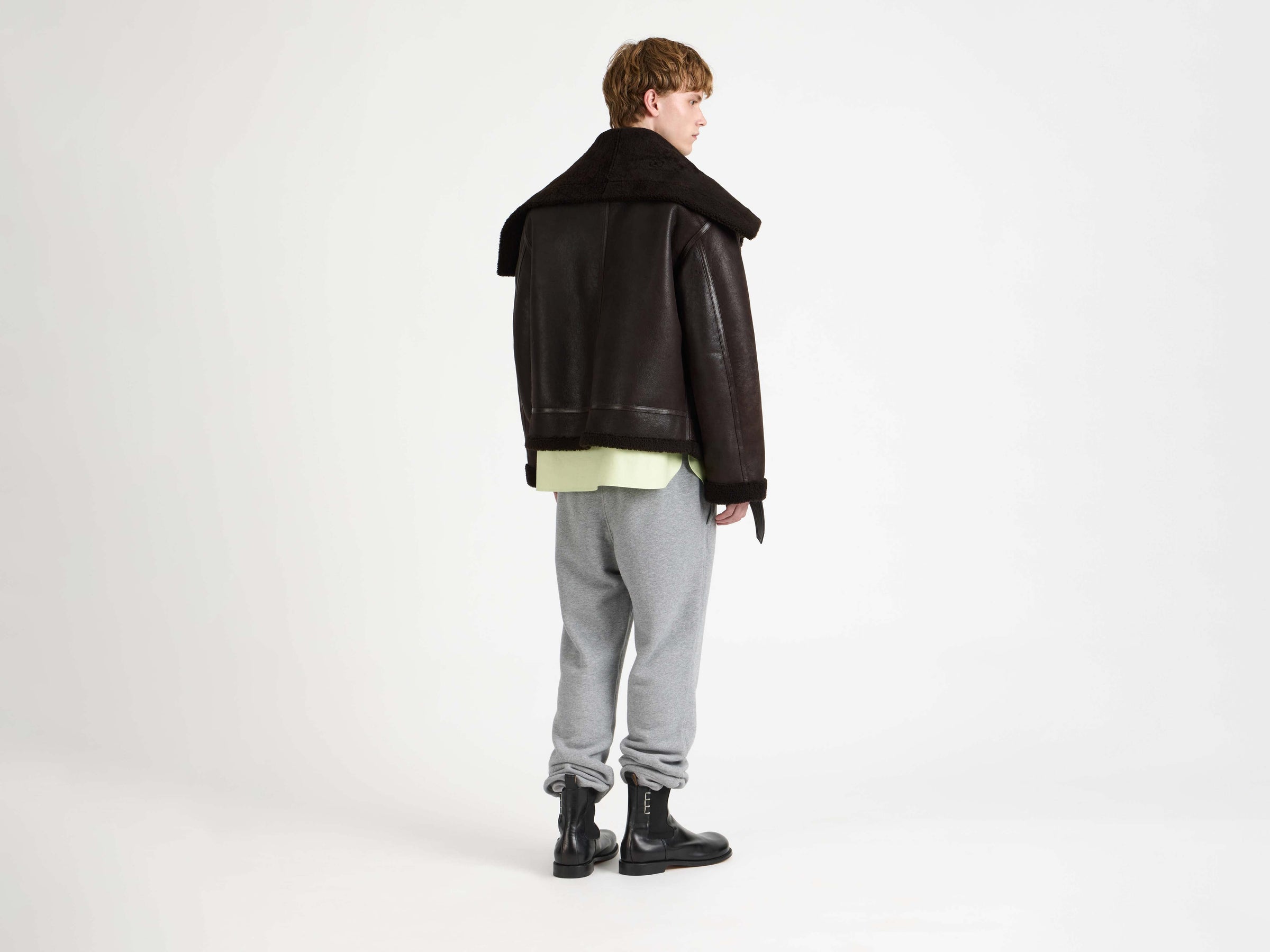 shearling jacket chocolate brown brown Model Back 5