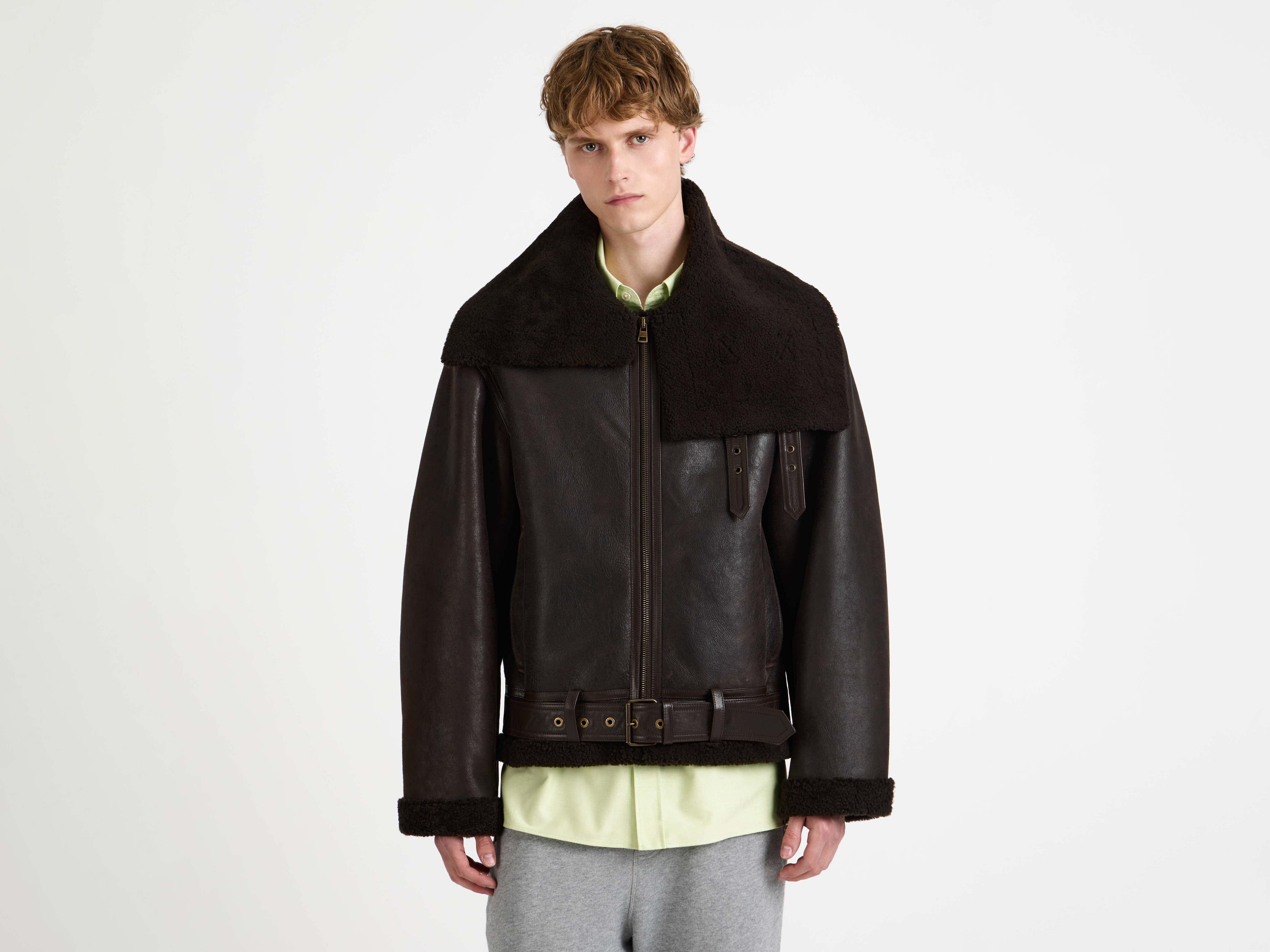 MENS SHEARLING AVIATOR JACKET IN CHOCOLATE BROWN in CHOCOLATE