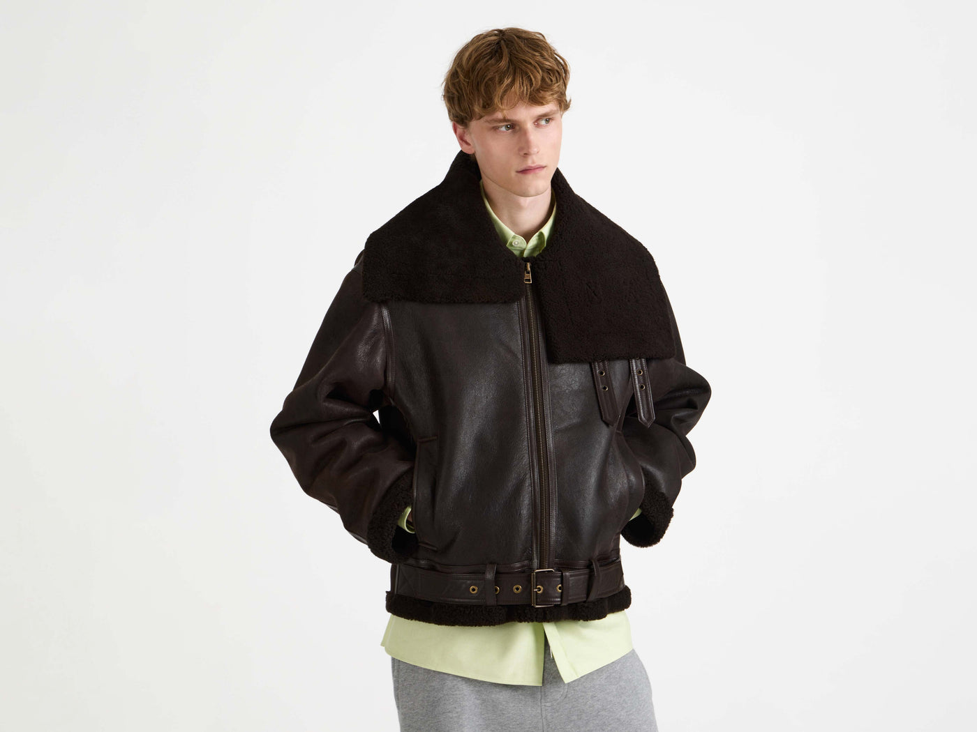 shearling jacket chocolate brown brown Model Detail 4