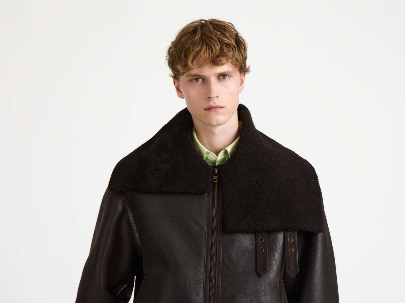 shearling jacket chocolate brown brown Model Front 1
