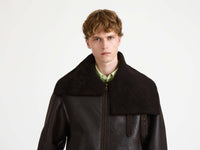 shearling jacket chocolate brown brown Model Front 1