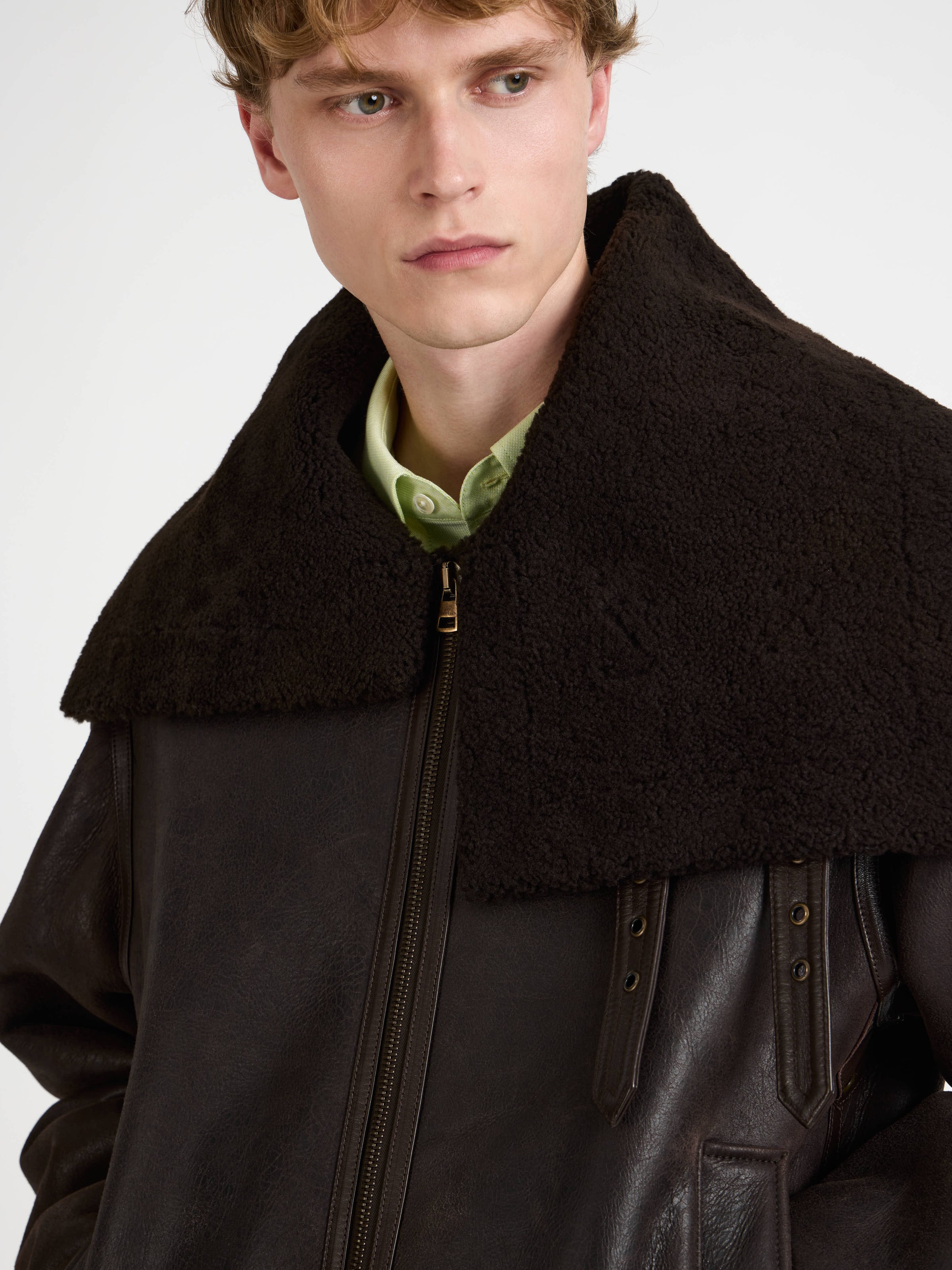 shearling jacket chocolate brown brown Model Detail 9