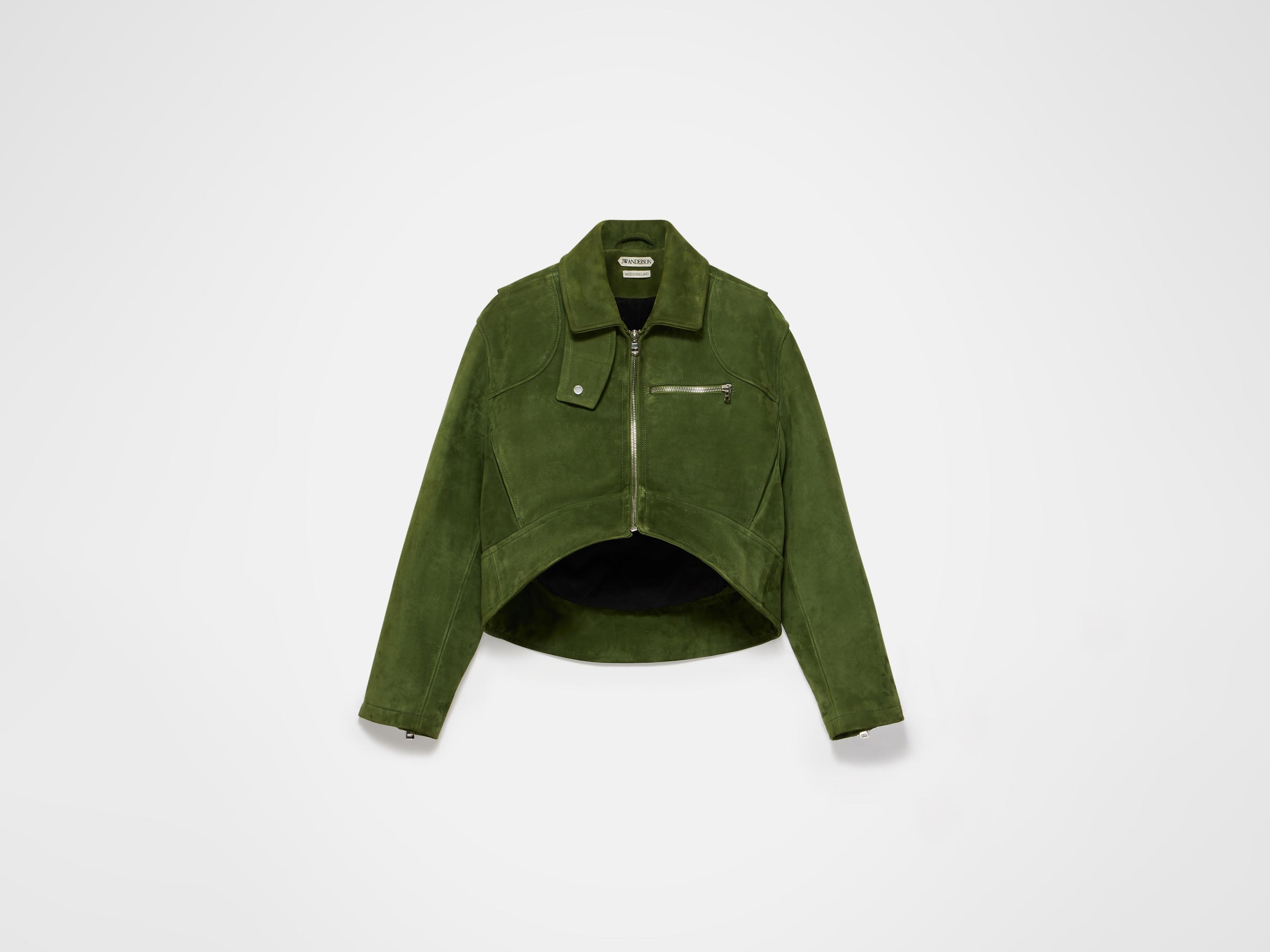 WOMENS CURVED HEM CROPPED BIKER JACKET IN KHAKI