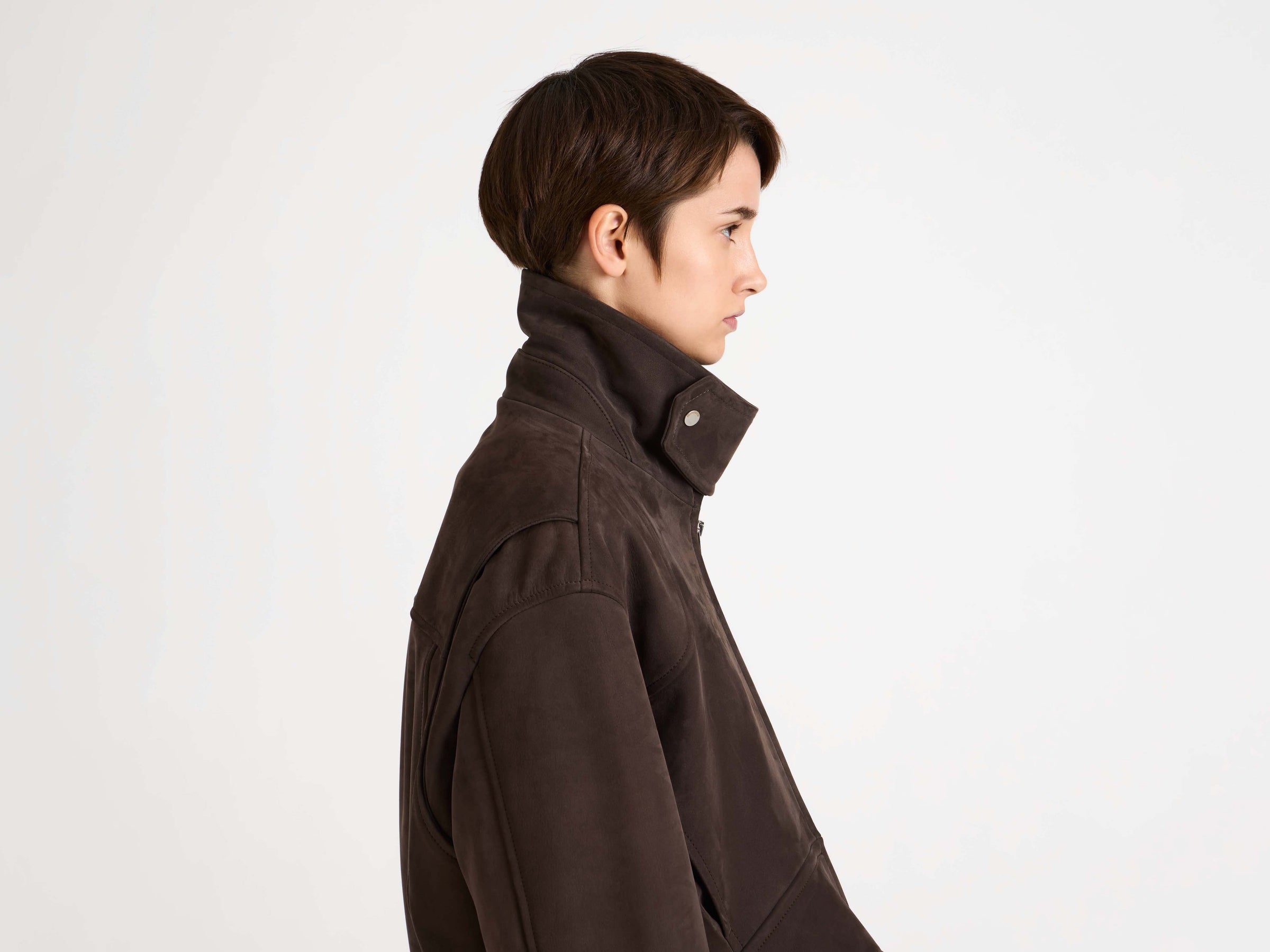 WOMENS CURVED HEM CROPPED BIKER JACKET IN BROWN