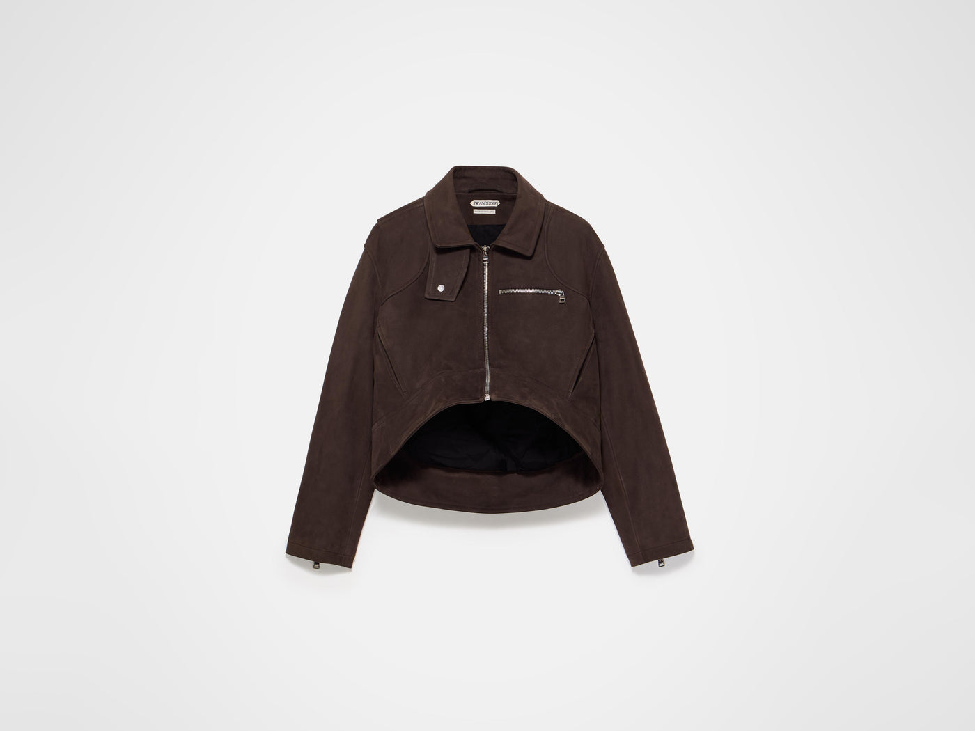 WOMENS CURVED HEM CROPPED BIKER JACKET IN BROWN