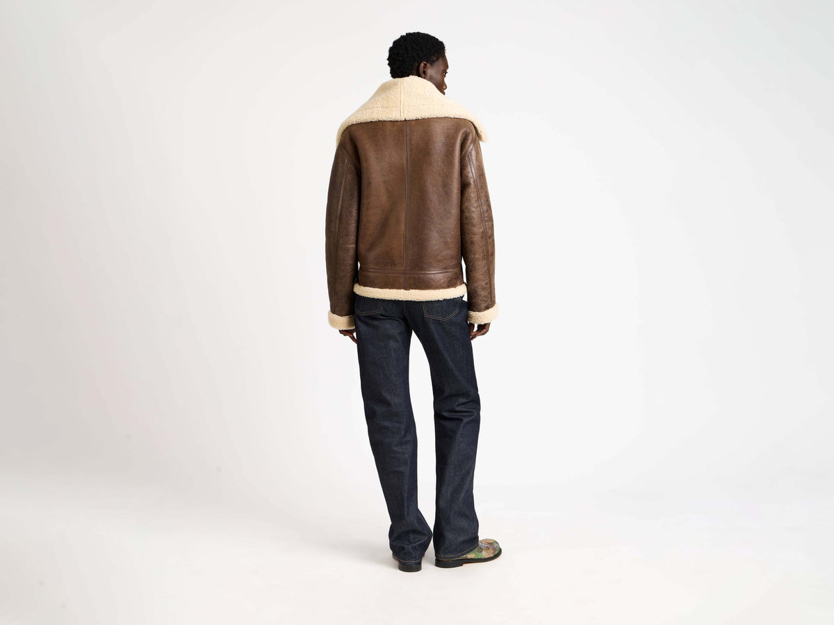 WOMENS SHEARLING LEATHER JACKET IN BROWN in BROWN/NATURAL 
