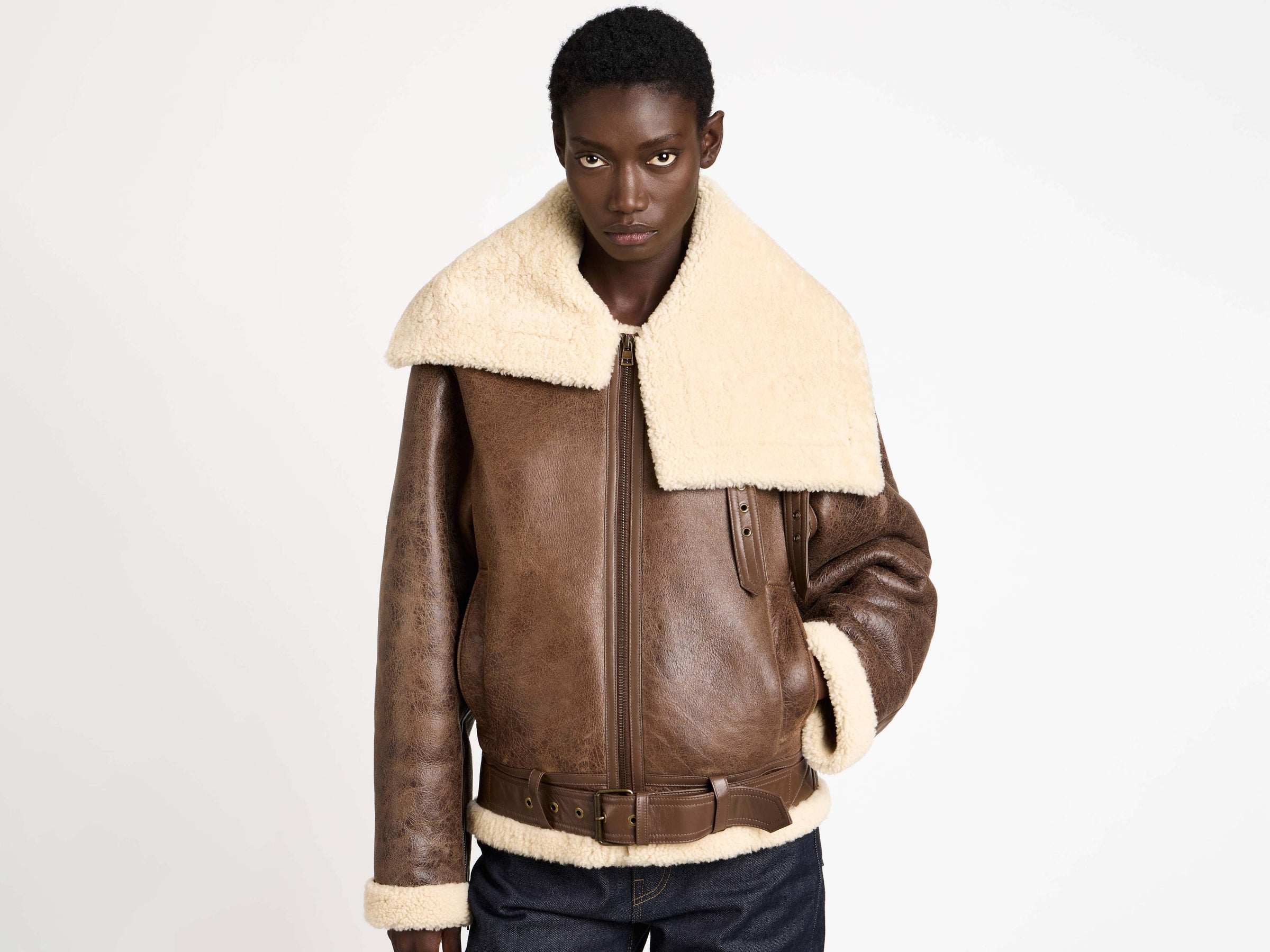 shearling jacket brown natural Model Detail 5