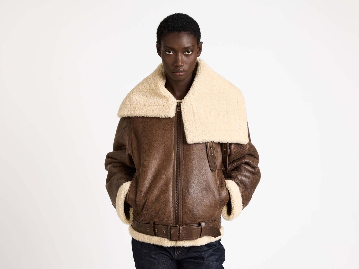 shearling jacket brown natural Model Detail 1