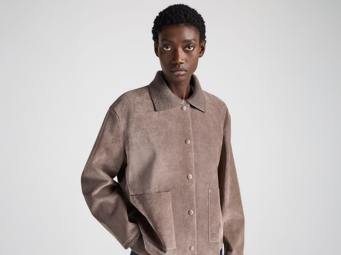 WOMENS SUEDE JACKET IN MOUSE GREY