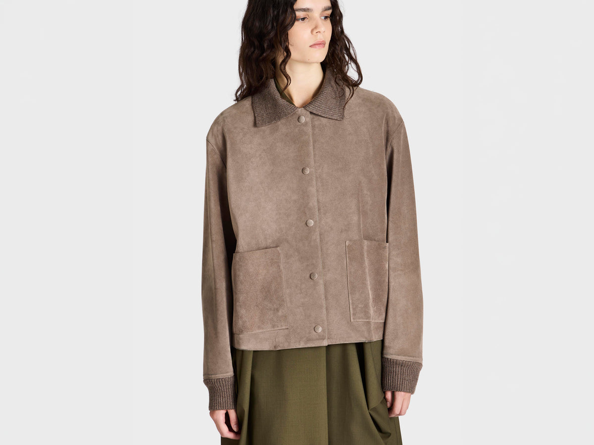 WOMENS SUEDE JACKET IN MOUSE GREY