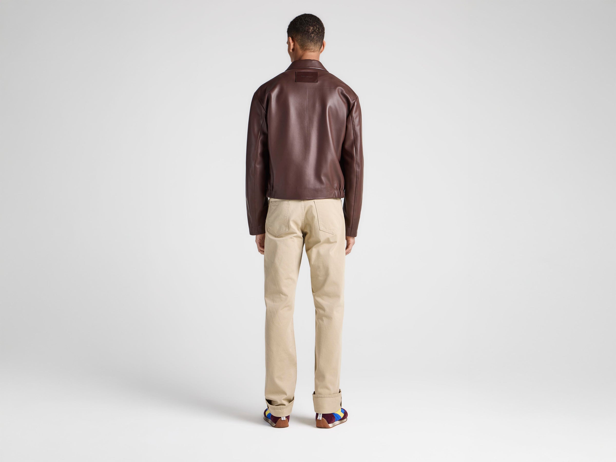 MENS BLOUSON LEATHER JACKET IN CHOCOLATE BROWN