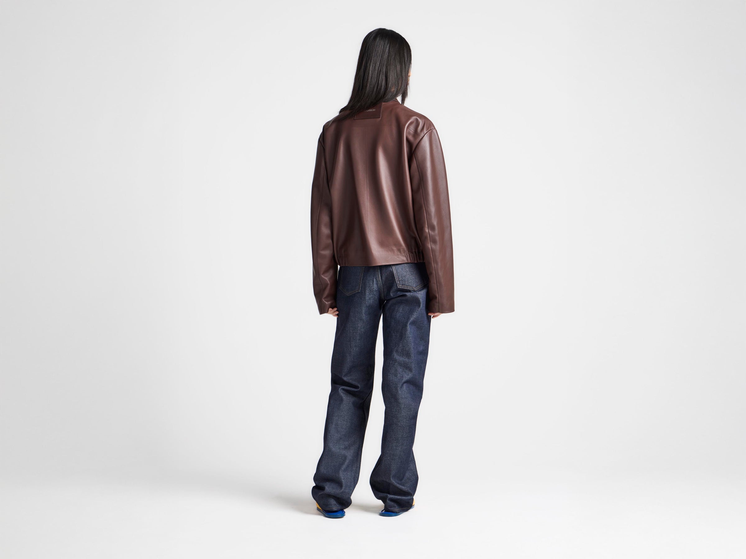 WOMENS BLOUSON LEATHER JACKET IN CHOCOLATE BROWN