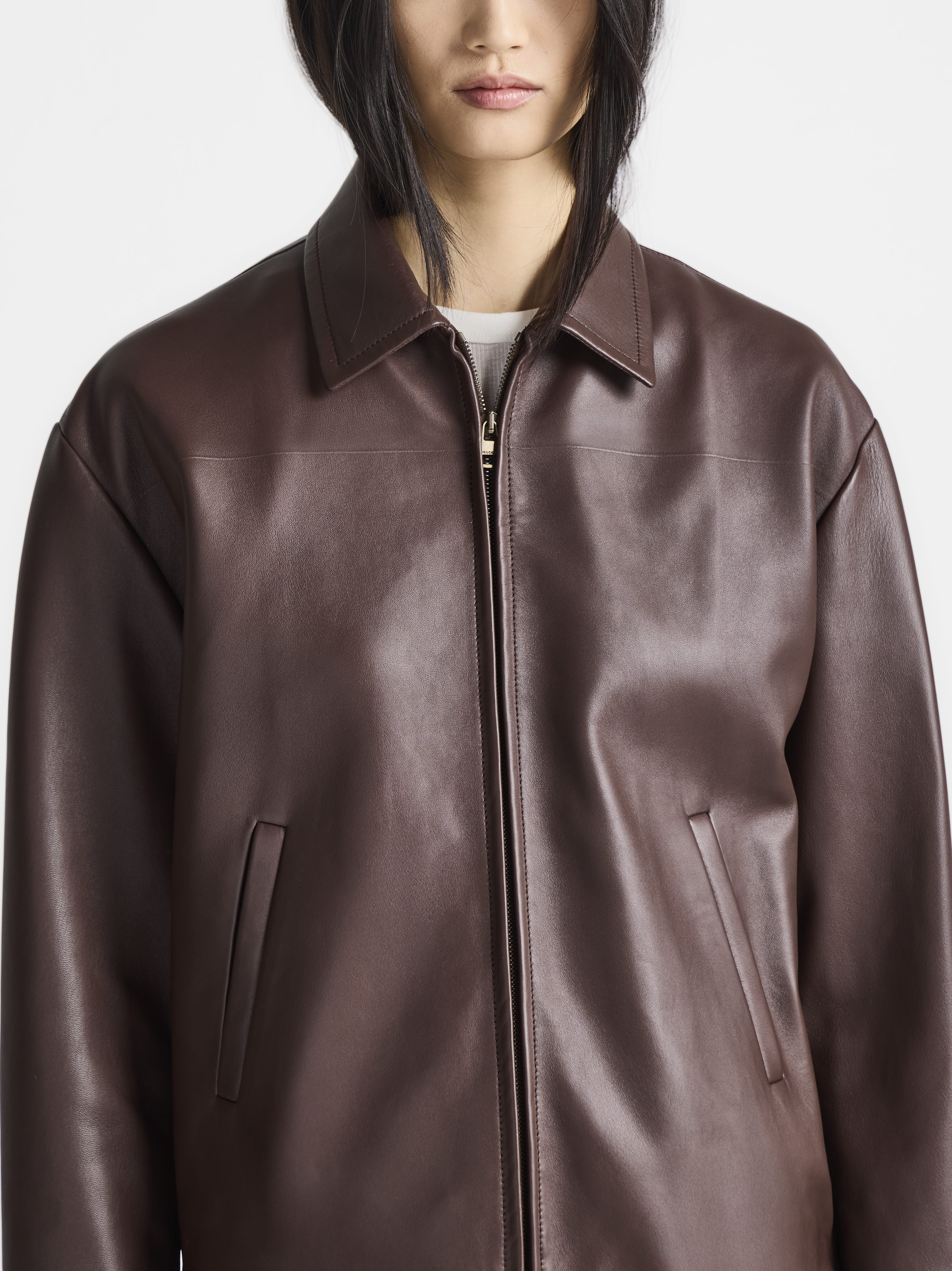 WOMENS BLOUSON LEATHER JACKET IN CHOCOLATE BROWN in CHOCOLATE