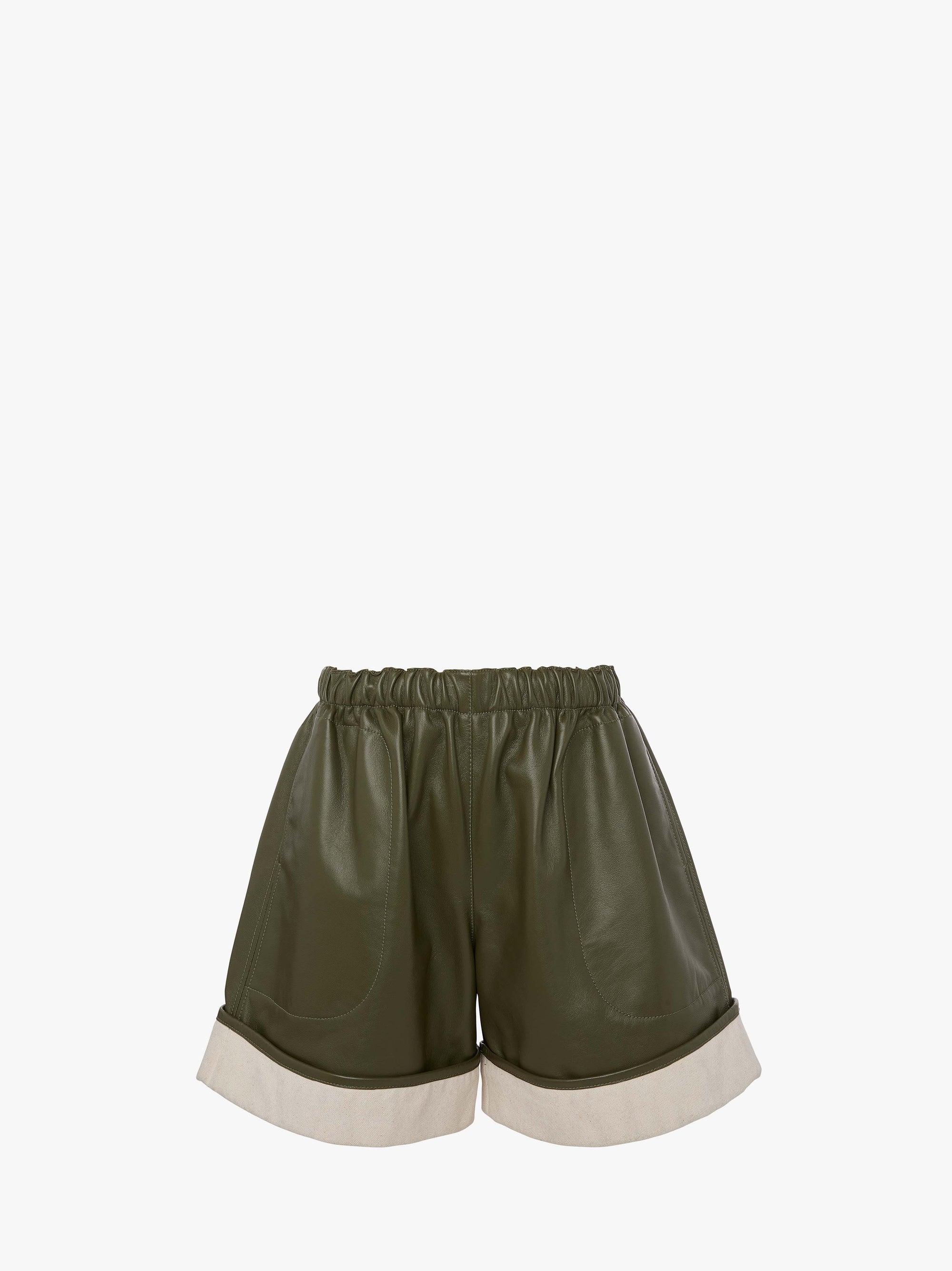 CONTRAST LEATHER HEM SHORTS