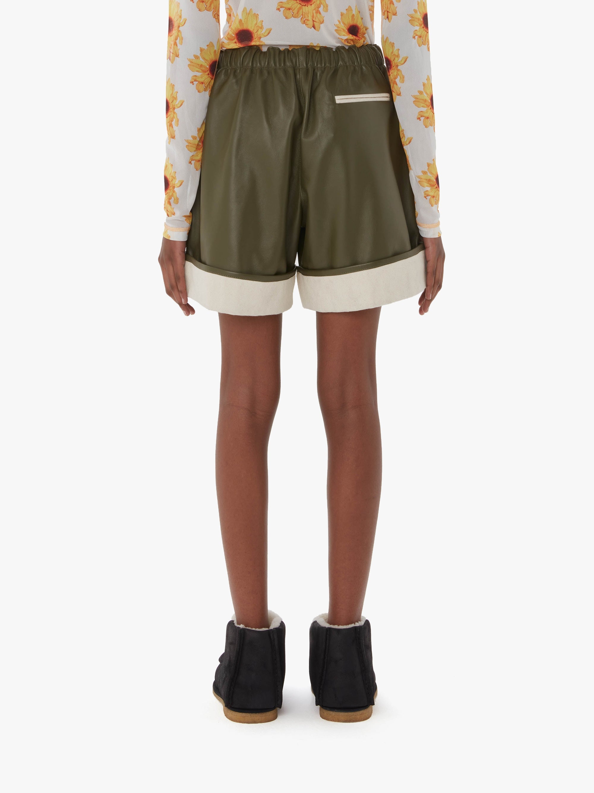 CONTRAST LEATHER HEM SHORTS