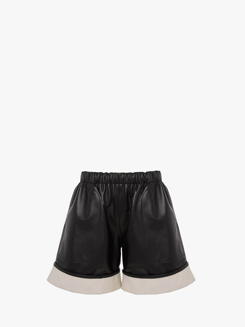 CONTRAST LEATHER HEM SHORTS