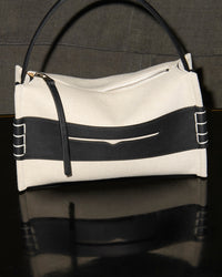 LOAFER BAG IN NATURAL CANVAS & BLACK LEATHER