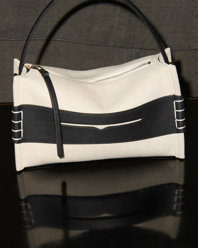 LOAFER BAG IN NATURAL CANVAS & BLACK LEATHER