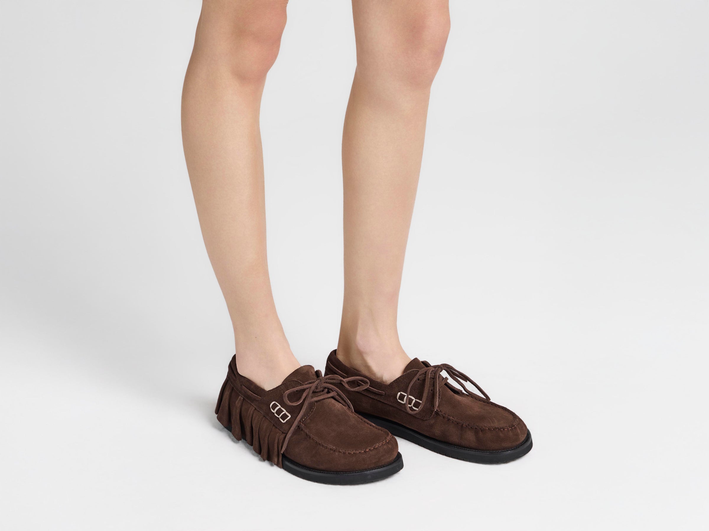 WOMENS LOAFER RUFFLE SUEDE BOAT SHOES IN CHOCOLATE BROWN