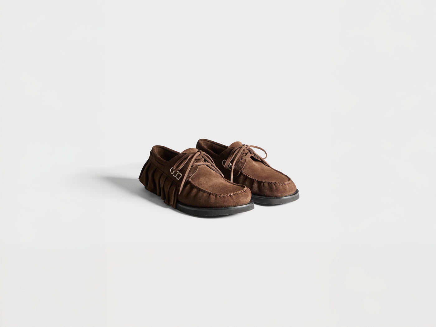 WOMENS LOAFER RUFFLE SUEDE BOAT SHOES IN CHOCOLATE BROWN