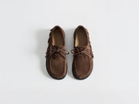 WOMENS LOAFER RUFFLE SUEDE BOAT SHOES IN CHOCOLATE BROWN