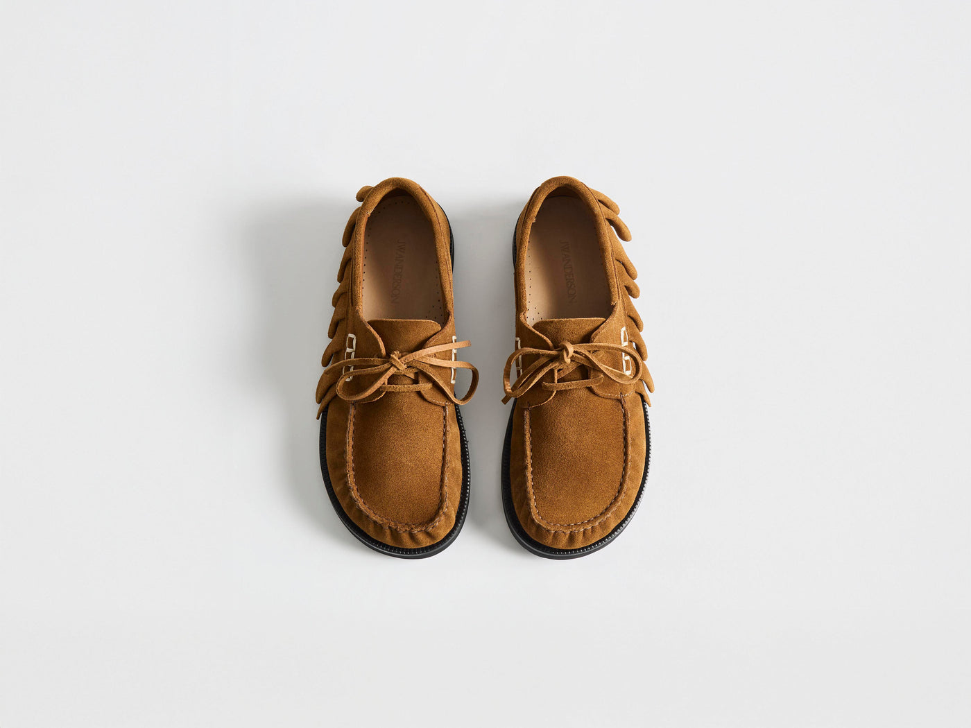 WOMENS LOAFER RUFFLE SUEDE BOAT SHOES IN CARAMEL