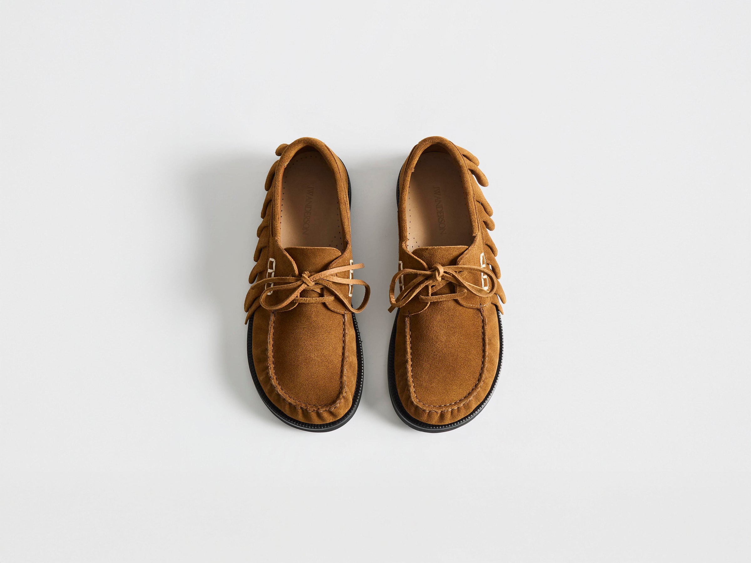 WOMENS LOAFER RUFFLE SUEDE BOAT SHOES IN CARAMEL